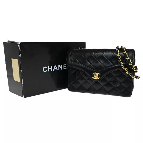 CHANEL CC Logo Matelasse Chain Shoulder Bag Leather GHW Black Vintage 645RK074 - Picture 1 of 15
